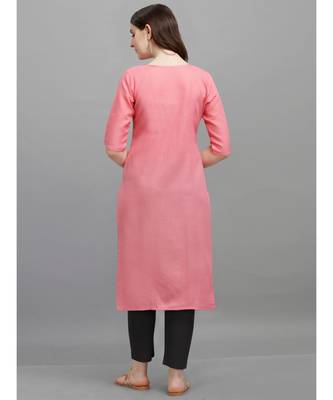 Light pink color Embroidered Cotton Slub Kurta 2