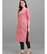 Light pink color Embroidered Cotton Slub Kurta