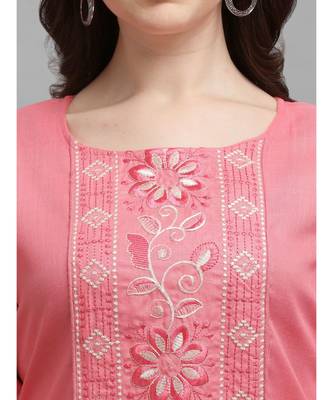Light pink color Embroidered Cotton Slub Kurta 3