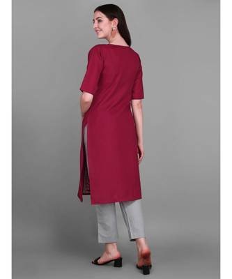 Maroon color Embroidered Cotton Slub Kurta 2