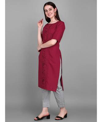 Maroon color Embroidered Cotton Slub Kurta 1