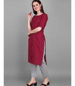 Maroon color Embroidered Cotton Slub Kurta