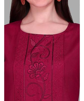 Maroon color Embroidered Cotton Slub Kurta 3