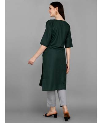 Dark green color Embroidered Cotton Slub Kurta 2