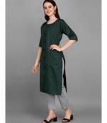 Dark green color Embroidered Cotton Slub Kurta