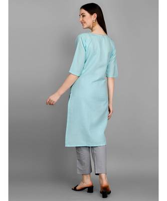 Light green color Embroidered Cotton Slub Kurta 2