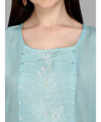 Light green color Embroidered Cotton Slub Kurta 3