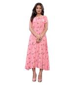 Pink Slub Cotton Casual Wear Abstract Print Kurta