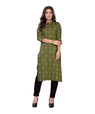 Green Slub Cotton Casual Wear Abstract Print Kurta 1