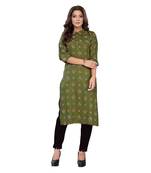 Green Slub Cotton Casual Wear Abstract Print Kurta