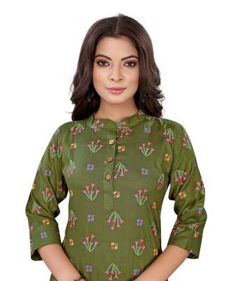 Green Slub Cotton Casual Wear Abstract Print Kurta 2