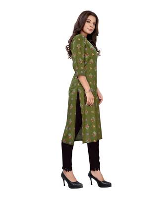 Green Slub Cotton Casual Wear Abstract Print Kurta 3