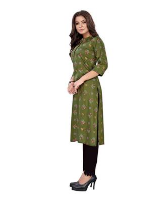 Green Slub Cotton Casual Wear Abstract Print Kurta 4