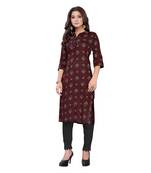 Maroon Slub Cotton Casual Wear Abstract Print Kurta