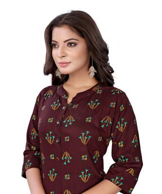 Maroon Slub Cotton Casual Wear Abstract Print Kurta 2