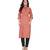 Peach Slub Cotton Casual Wear Abstract Print Kurta