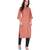 Peach Slub Cotton Casual Wear Abstract Print Kurta