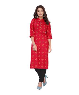 Red Slub Cotton Casual Wear Abstract Print Kurta 1