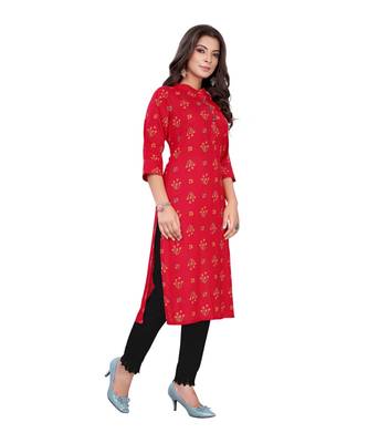 Red Slub Cotton Casual Wear Abstract Print Kurta 3