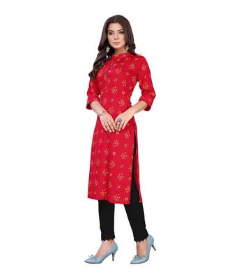 Red Slub Cotton Casual Wear Abstract Print Kurta 4