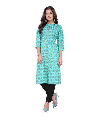 Sky Blue Slub Cotton Casual Wear Abstract Print Kurta 1