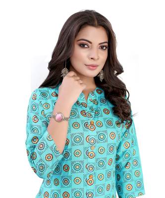 Sky Blue Slub Cotton Casual Wear Abstract Print Kurta 2