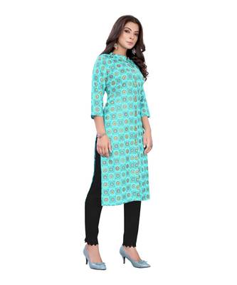 Sky Blue Slub Cotton Casual Wear Abstract Print Kurta 3