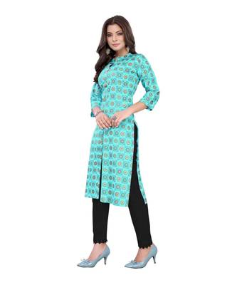 Sky Blue Slub Cotton Casual Wear Abstract Print Kurta 4