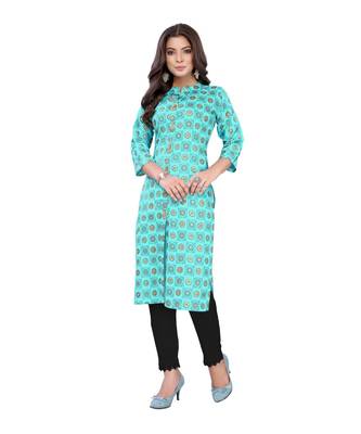 Sky Blue Slub Cotton Casual Wear Abstract Print Kurta 5