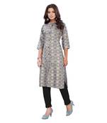 Grey Slub Cotton Casual Wear Abstract Print Kurta