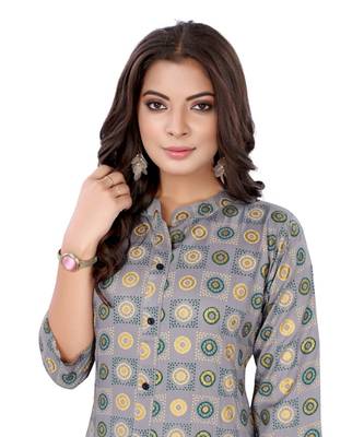 Grey Slub Cotton Casual Wear Abstract Print Kurta 2