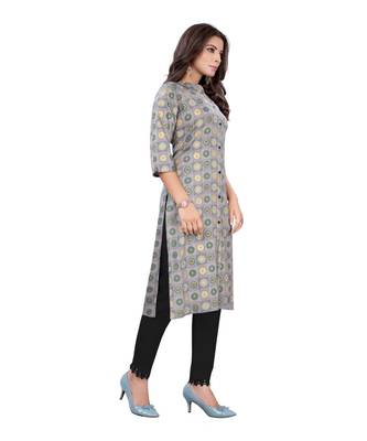 Grey Slub Cotton Casual Wear Abstract Print Kurta 3
