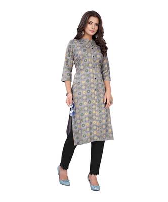 Grey Slub Cotton Casual Wear Abstract Print Kurta 5