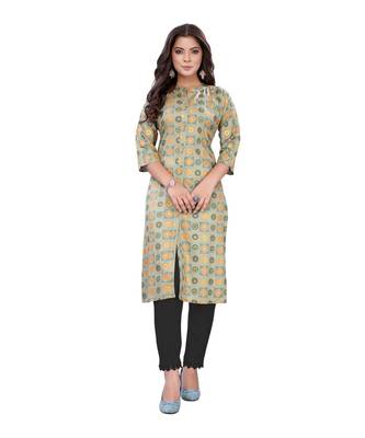 Grey Slub Cotton Casual Wear Abstract Print Kurta 1