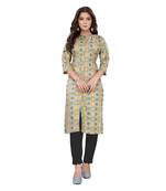 Grey Slub Cotton Casual Wear Abstract Print Kurta