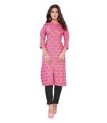 Pink Slub Cotton Casual Wear Abstract Print Kurta
