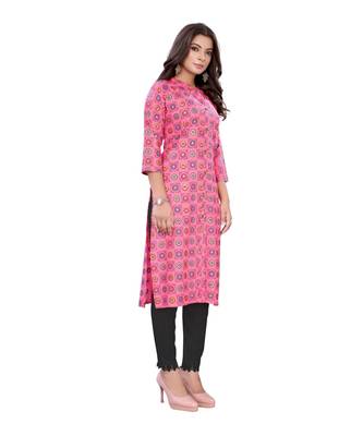 Pink Slub Cotton Casual Wear Abstract Print Kurta 3