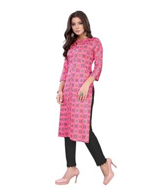 Pink Slub Cotton Casual Wear Abstract Print Kurta 4