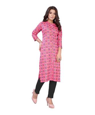 Pink Slub Cotton Casual Wear Abstract Print Kurta 5