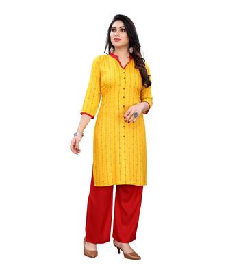 Yellow Cotton Slub Abstract Print Kurta 1
