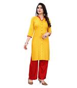 Yellow Cotton Slub Abstract Print Kurta
