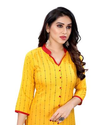 Yellow Cotton Slub Abstract Print Kurta 2