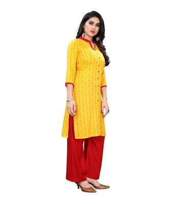 Yellow Cotton Slub Abstract Print Kurta 3
