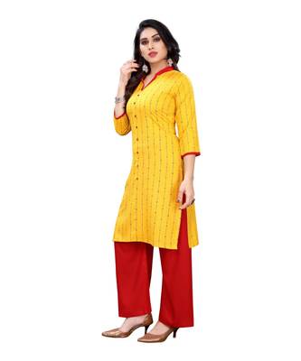 Yellow Cotton Slub Abstract Print Kurta 4