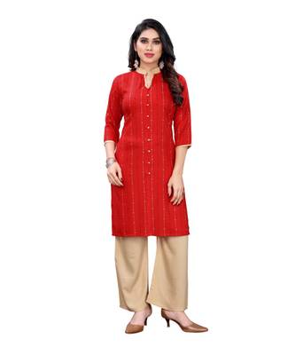 Red Cotton Slub Abstract Print Kurta 1