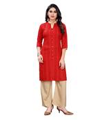 Red Cotton Slub Abstract Print Kurta