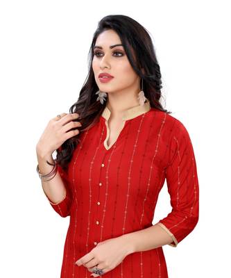 Red Cotton Slub Abstract Print Kurta 2