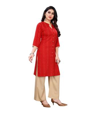 Red Cotton Slub Abstract Print Kurta 3