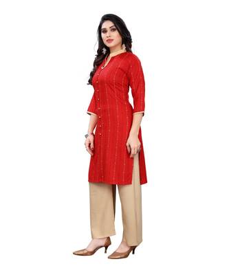 Red Cotton Slub Abstract Print Kurta 4