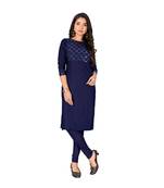 Blue Color Slub Cotton Floral Print Kurta